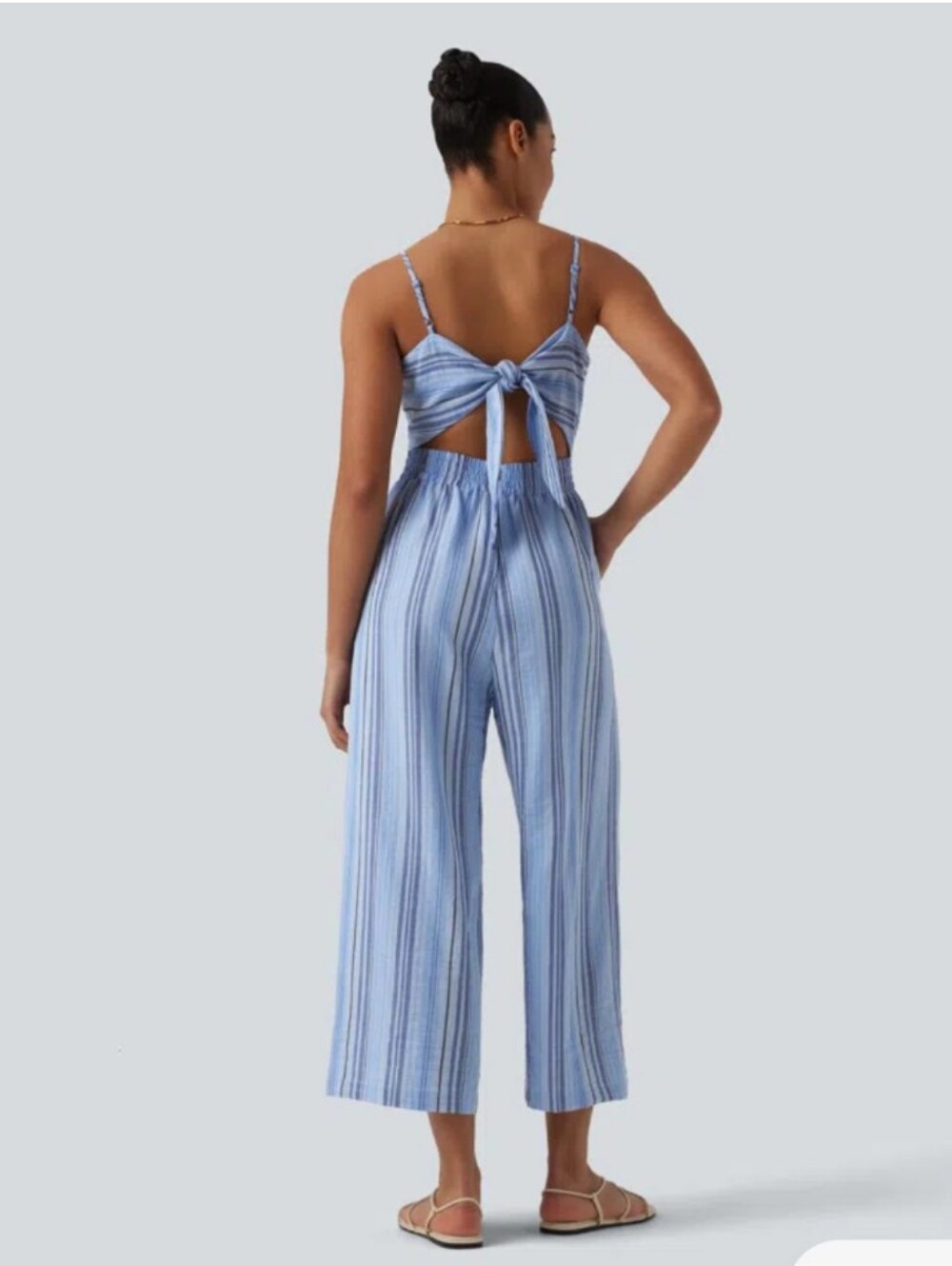 Halara Blue Striped Jumpsuit With Pockets